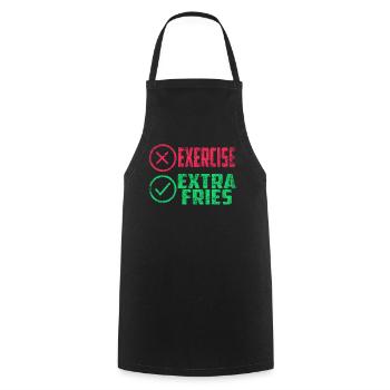 Übung Extra Pommes Exercise Extra Fries Fitness - Kochschürze - Schwarz - Vorne - AI Model Male 185 dark (185cm)
