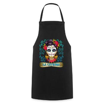 Dia-de-los-Muertos, sugar-skull, La-Catrina Mexico - Cooking Apron - black - Front - AI Model Male 185 dark (185cm)