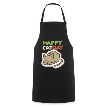 Cat, Happy Cat Day, Funny Cat, Cat Day - Cooking Apron - black - Front - AI Model Male 185 dark (185cm)