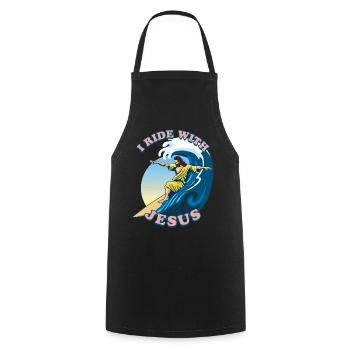 I Ride With Jesus | Jesus Christ Surfeur - Tablier de cuisine - noir - Devant - AI Model Male 185 dark (185cm)