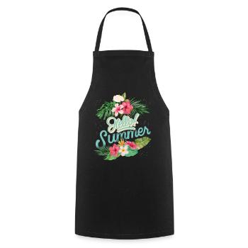 Summer Summer, saying with hibiscus flowers - Cooking Apron - black - Front - AI Model Male 185 dark (185cm)