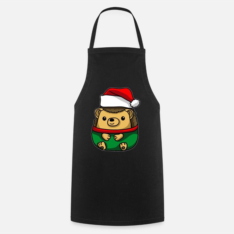 Igel mit Weihnachtsmütze Weihnachtskostüm - Kochschürze - Schwarz