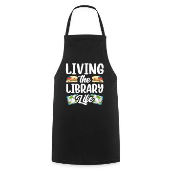 Bibliothèque Vie Amoureux des livres Bibliothécaire - Tablier de cuisine - noir - Devant - AI Model Male 185 dark (185cm)