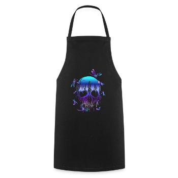 Libellule crâne - Tablier de cuisine - noir - Devant - AI Model Male 185 dark (185cm)