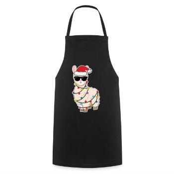 Christmas Lights Llama Alpaca December Christmas - Cooking Apron - black - Front - AI Model Male 185 dark (185cm)