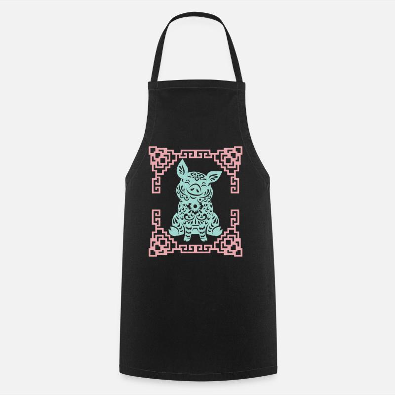 Année du Cochon, horoscope chinois Chine - Tablier de cuisine - noir