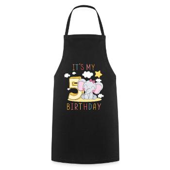 Children Birthday Boys Girls 5 Years Elephant - Cooking Apron - black - Front - AI Model Male 185 dark (185cm)