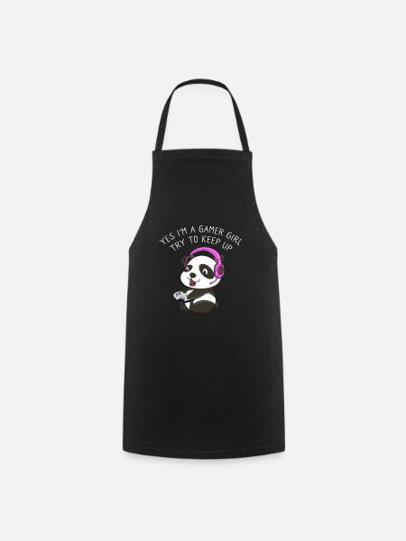 Yes I'm A Gamer Girl Try To Keep Up Gamer Panda - Cooking Apron - black