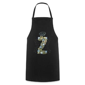 Monogramm Buchstabe Z mit Krone, florales Ornament - Kochschürze - Schwarz - Vorne - AI Model Male 185 dark (185cm)