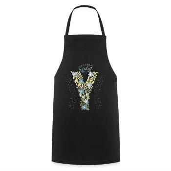 Monogramm Buchstabe Y mit Krone, florales Ornament - Kochschürze - Schwarz - Vorne - AI Model Male 185 dark (185cm)