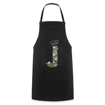 Monogramm Buchstabe J mit Krone, florales Ornament - Kochschürze - Schwarz - Vorne - AI Model Male 185 dark (185cm)
