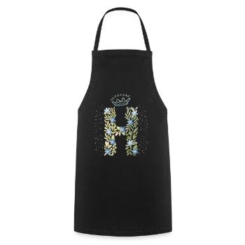 Monogramm Buchstabe H mit Krone, florales Ornament - Kochschürze - Schwarz - Vorne - AI Model Male 185 dark (185cm)