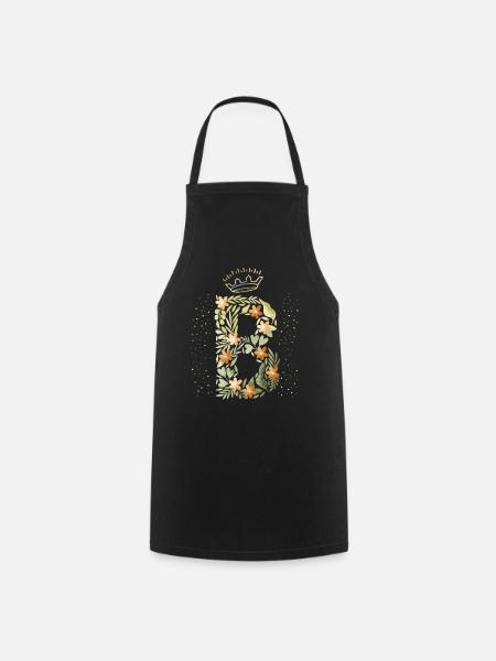 Monogramme lettre B avec couronne, ornement floral - Tablier de cuisine - noir