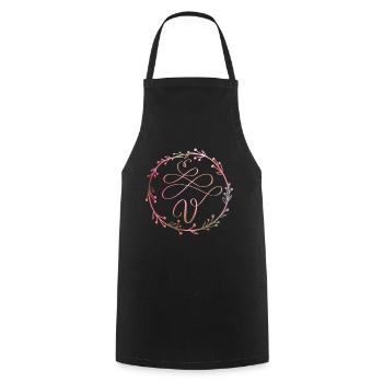 Monogram, letter V, calligraphy ornament - Cooking Apron - black - Front - AI Model Male 185 dark (185cm)