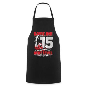 Next Level unlocked 15th Birthday Men's Gaming - Cooking Apron - black - Front - AI Model Male 185 dark (185cm)