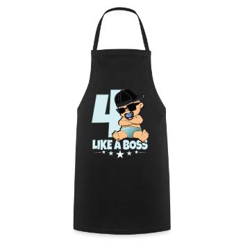 Baby Geburtstag Junge Mädchen 4 Jahre Like a Boss - Kochschürze - Schwarz - Vorne - AI Model Male 185 dark (185cm)