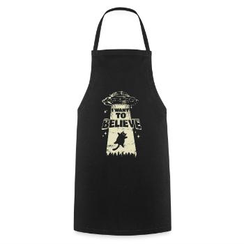 Je veux croire - Un chat est kidnappé par un OVNI - Tablier de cuisine - noir - Devant - AI Model Male 185 dark (185cm)