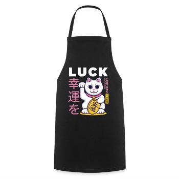 Lucky Cat Good Luck - Cooking Apron - black - Front - AI Model Male 185 dark (185cm)