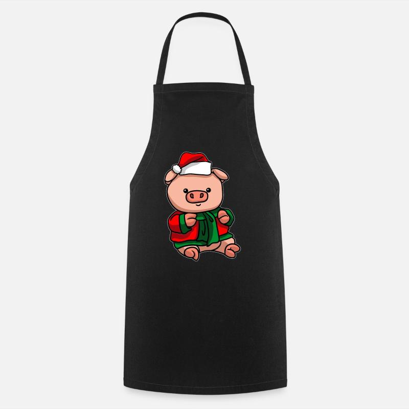 Schwein mit Weihnachtsmütze Weihnachtskostüm - Kochschürze - Schwarz