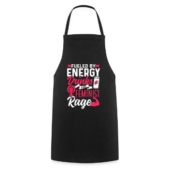 Alimenté par les boissons énergisantes et la colère féministe - Tablier de cuisine - noir - Devant - AI Model Male 185 dark (185cm)