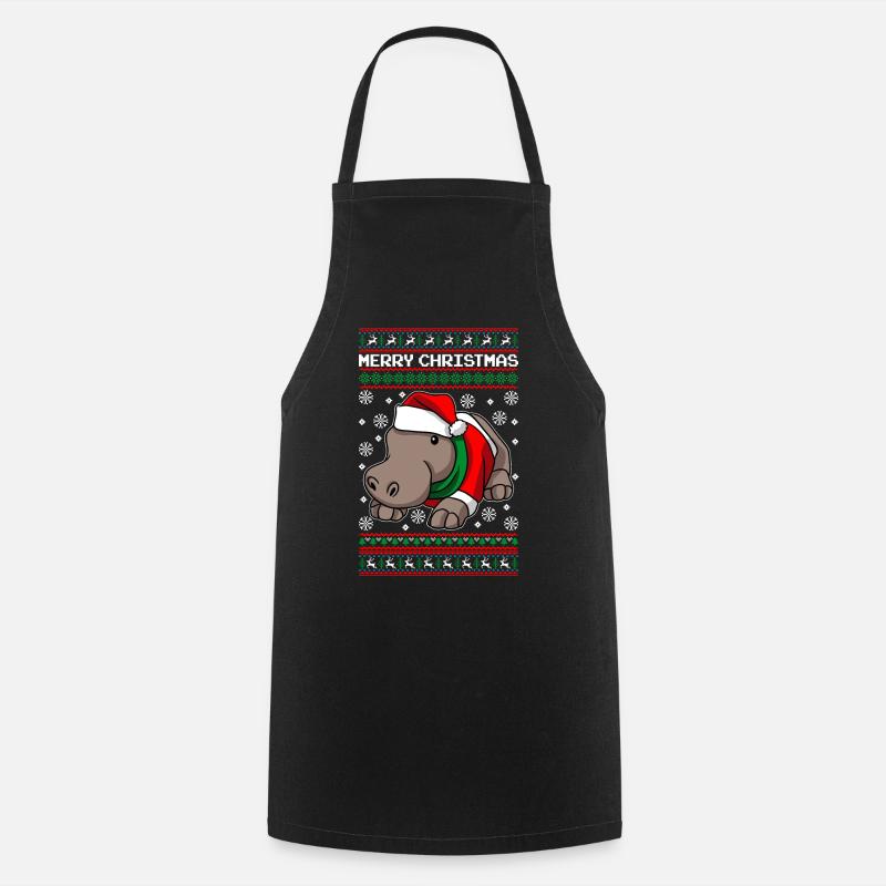 Christmas Hippo Merry Christmas Hippo - Cooking Apron - black
