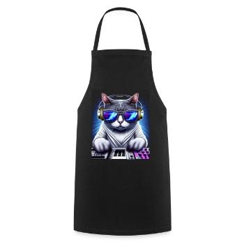 Cat DJ mit Kopfhörern und Brille auf Synthetizer - Kochschürze - Schwarz - Vorne - AI Model Male 185 dark (185cm)