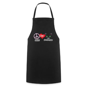 Peace Love Grinsekatze - Kochschürze - Schwarz - Vorne - AI Model Male 185 dark (185cm)