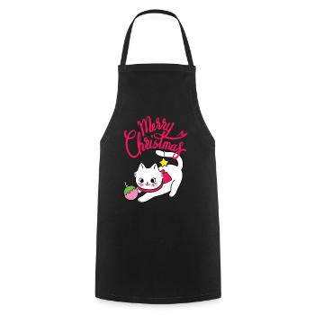 Funny Cat, Merry Christmas, Christmas Saying - Cooking Apron - black - Front - AI Model Male 185 dark (185cm)