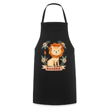 Joyeux Lion, disant Roarrr, signe du zodiaque Lion - Tablier de cuisine - noir - Devant - AI Model Male 185 dark (185cm)