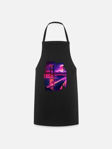 San Francisco Vaporwave Aesthetic Retro Style Art - Cooking Apron - black