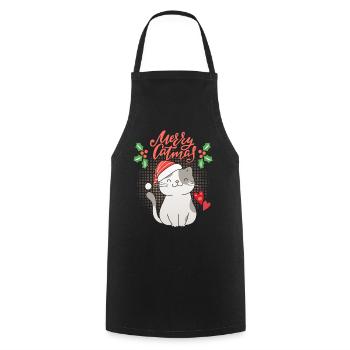 Christmas with funny cat, Merrry-Catmas, Pun - Cooking Apron - black - Front - AI Model Male 185 dark (185cm)