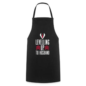 Levelling Up To Husband - JGA Grooms - Tablier de cuisine - noir - Devant - AI Model Male 185 dark (185cm)