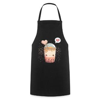 Kawaii Boba Tea for Valentine's Day Bubble Tea Hearts - Cooking Apron - black - Front - AI Model Male 185 dark (185cm)