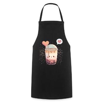 Kawaii Boba Tea for Valentine's Day Bubble Tea Hearts - Cooking Apron - black - Front - AI Model Male 185 dark (185cm)