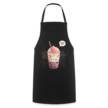 Kawaii Boba Tea for Valentine's Day Bubble Tea Hearts - Cooking Apron - black - Front - AI Model Male 185 dark (185cm)
