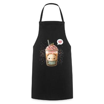 Kawaii Boba Tea for Valentine's Day Bubble Tea Hearts - Cooking Apron - black - Front - AI Model Male 185 dark (185cm)