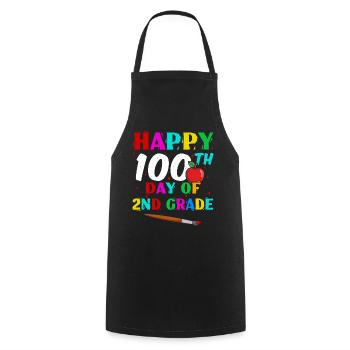 Happy 100th Day 2nd Grade 100 Days Of School - Cooking Apron - black - Front - AI Model Male 185 dark (185cm)