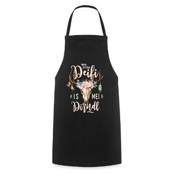 Ersatz Dirndl T-Shirt Trachten Trachtenshirt Damen - Kochschürze - Schwarz - Vorne - AI Model Male 185 dark (185cm)