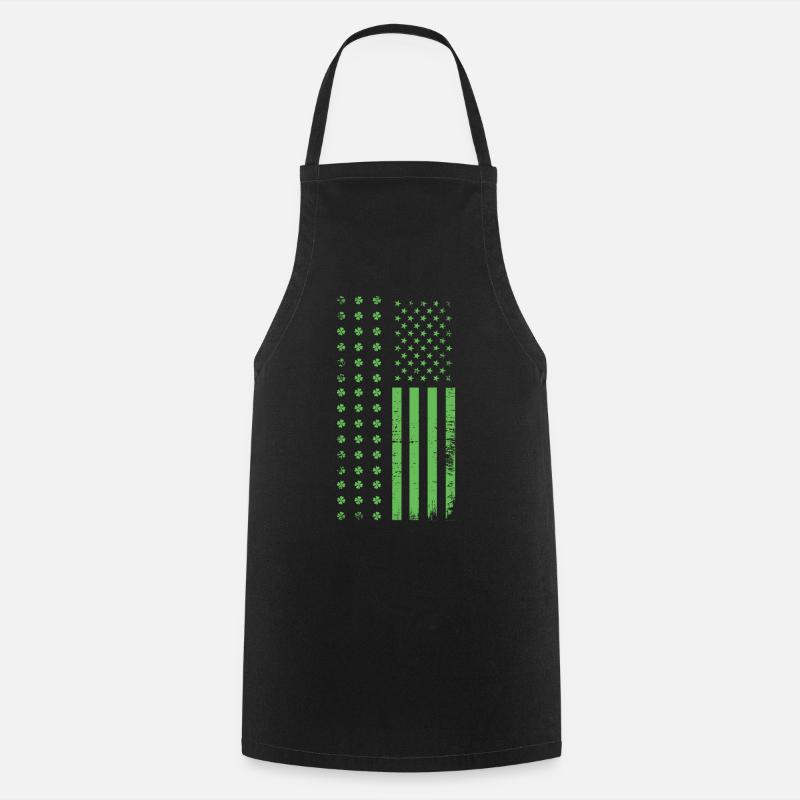 US Flag Saint Paddy Shamrock Saint Patrick Day - Cooking Apron - black