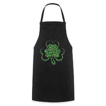 Pattern Leopard Shamrock Saint Patrick Day - Cooking Apron - black - Front - AI Model Male 185 dark (185cm)