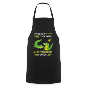 Valentine's Day, funny crocodiles, saying love-love - Cooking Apron - black - Front - AI Model Male 185 dark (185cm)