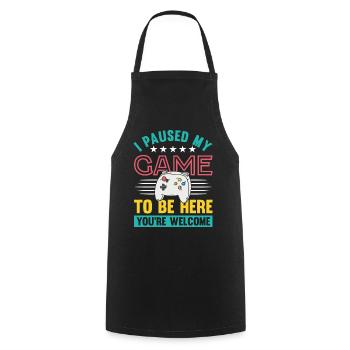 I paused my Game to be here you're welcome - Cooking Apron - black - Front - AI Model Male 185 dark (185cm)