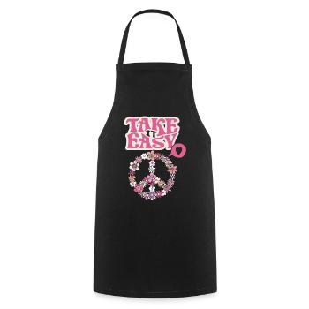 Symbole de paix avec Flowers Take-it-Easy Groovy Style - Tablier de cuisine - noir - Devant - AI Model Male 185 dark (185cm)