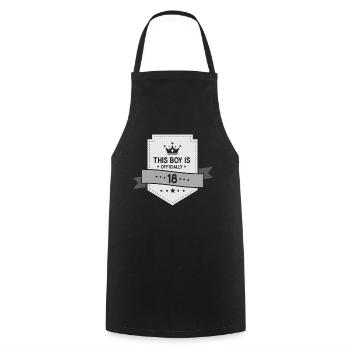 This boy is officially 18 birthday eighteen - Cooking Apron - black - Front - AI Model Male 185 dark (185cm)