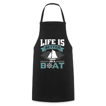 Life is better on a boat - Cooking Apron - black - Front - AI Model Male 185 dark (185cm)
