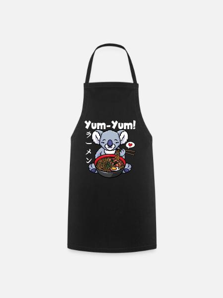 Yum Yum Japan Anime Ramen Noodle Koala - Cooking Apron - black