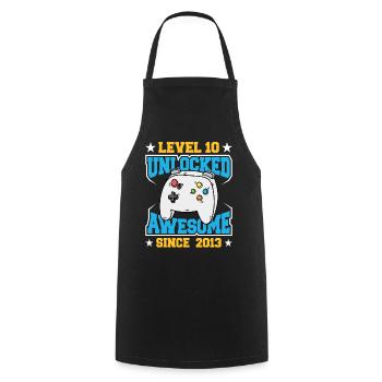 Level 10 Freigeschaltet Awesome Since - Kochschürze - Schwarz - Vorne - AI Model Male 185 dark (185cm)