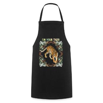 Tiger motif, vintage tiger, jungle tiger, saying - Cooking Apron - black - Front - AI Model Male 185 dark (185cm)