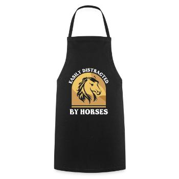 Facilement distrait par les chevaux cavalier à cheval - Tablier de cuisine - noir - Devant - AI Model Male 185 dark (185cm)