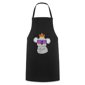 Koala Queen Elizabeth II Britische Krone - Kochschürze - Schwarz - Vorne - AI Model Male 185 dark (185cm)